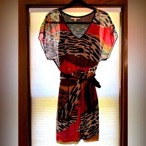 Trina Turk Multicolor Animal Print 100% Silk Mini Dress Sz 6